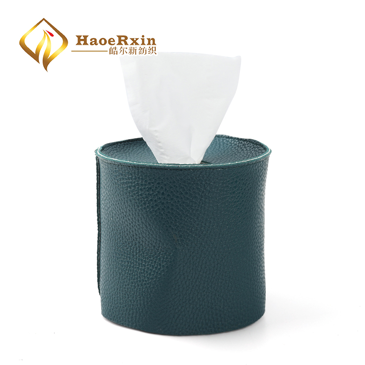 Hot sale custom size elegant custom luxury home hotel office PU leather round tissue box