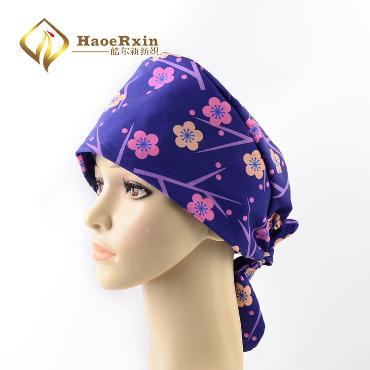 Nurse hair hat custom made promotion adjustable women flower printed waiter turban cap