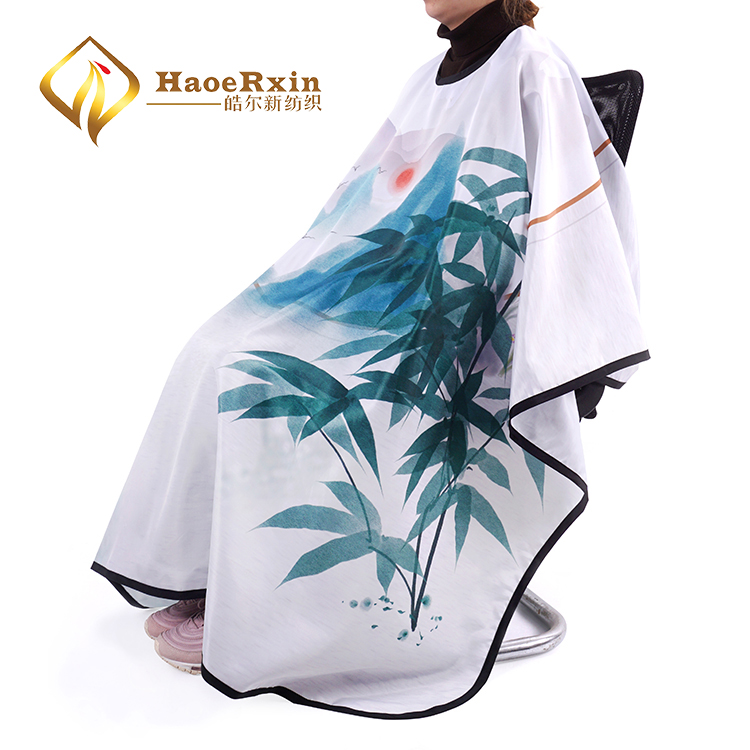 Chinese style green bamboo leaves printed lovely hairdressing barber custom cape