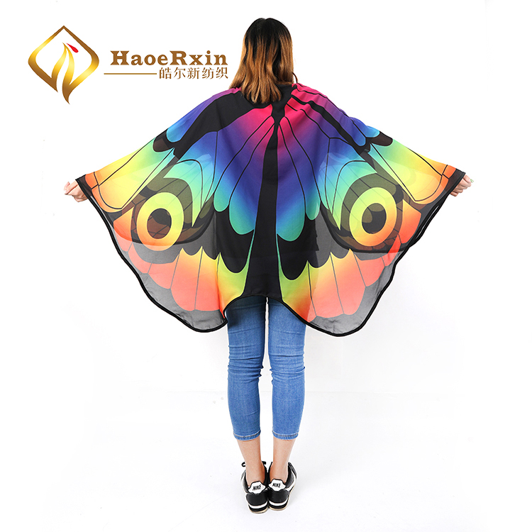 New fashion customized party holiday women wool polyester poncho pashmina shawl scarf wing butterfly cape