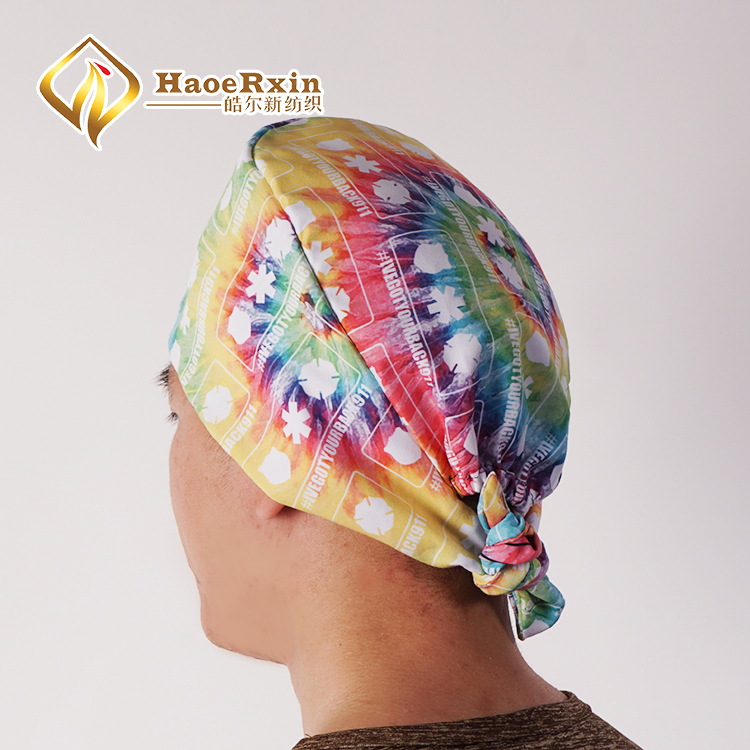 Head clip printed surgical operating room doctor scrub unisex nurse hat with back ties